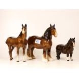 Beswick 818 Shire Horse, Shetland pony & Swish Tail Horse(3)