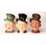 Three Beswick Large Character jugs of Micawber Title Deeds ( in three colour ways )