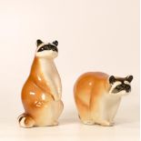 Two USSR Russian Lomonosov Porcelain Racoon Animal Figurines, height of tallest 14cm(2)