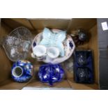 A mixed collection of items to include Quality Lead Crystal, Mandalay patterned bread dish,
