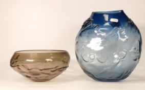 Mid Century Art Signed Glass Vase & Bowl, tallest 24cm(2)