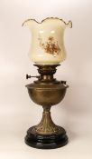Victorian Brass Oil Lamp , with later shade, height 47cm