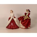 Royal Doulton lady figures Top o the Hill HN1834 together with Ermine Coat HN1981 (2)