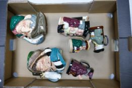 A collection of Royal Doulton Character & Toby jugs including The Poacher, The Falconer , Jolly