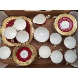 Aynsley burgundy and gold gilt tea ware items to include 9 cups (1 a/f) 11 saucers, 12 side