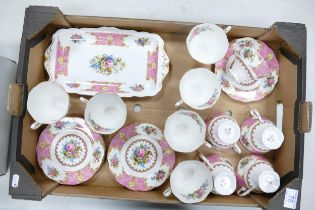 Royal Albert Lady Carlyle pattern tea ware including side plates, cups & sandwich tray