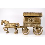 Large Solid Brass Gypsy Caravan and Horse