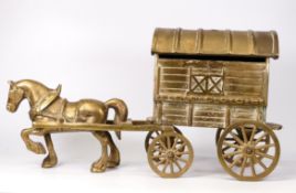 Large Solid Brass Gypsy Caravan and Horse