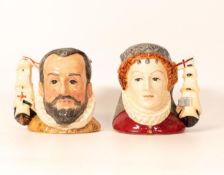 Royal Doulton small size character jugs Queen Elizabeth I D6821 and King Phillip of Spain D6822 (2)