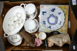 A mixed collection of items to include Aynsley Walrus, Royal lady figure & large Winston Churchill