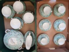 Royal Worcester Tea and dinner ware items in a pale green floral avian pattern to include 6 trios,