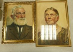 Early 20th Century Portrait Water colours, one signed Powell, largest size 54cm x 38cm(2)