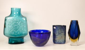 Mid Century Art Glass items to include Isle of Wight Vase, larger Italian Glass Vase etc , tallest