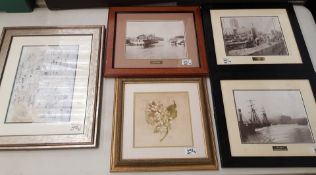 A group of 5 framed prints most with canal theme including a framed plan of The Duke of Bridgwater