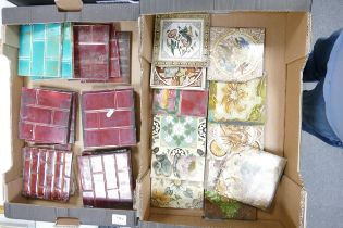 A collection of Art Nouveau & similar earthenware tiles (2 trays)