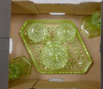 Art Deco green glass dressing table set