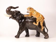 Damaged Beswick elephant and tiger 1720, tall of tiger & one tusk broken , parts available