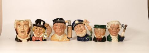 Royal Doulton small character jugs Mad Hatter D6602, Buzz Fuzz, Old Salt D6554, Golfer D6756,