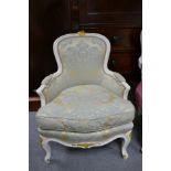 Painted white and gilt upholstered bedroom chair