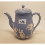 Wedgwood Blue Jasperware Coffee Pot, height 18cm