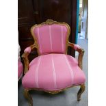 Gilt painted and pink upholstered bedroom chair