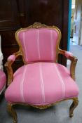 Gilt painted and pink upholstered bedroom chair