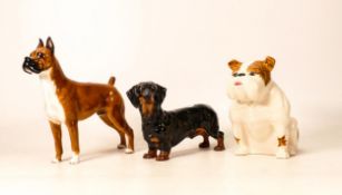 Royal Doulton boxer Ch Warlord of Mazelaine, Dachshund and a seated bulldog (2nds)