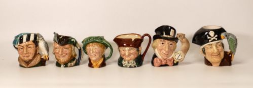 Royal Doulton small character jugs to include Falconer D6540, Robin Hood D6534, Mad Hatter D6602,