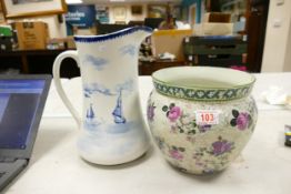 A mixed collection of items to include Large Empire Ware Delft style jug (cracked) , similar smaller