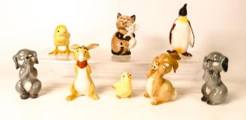 Beswick animal figures to include dog praying 2151 x 2, Penguin, cat 2100, rabbit 2131, Walt