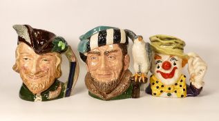 Royal Doulton large character jugs to include Robin Hood D6527, Falconer D6533 and the Clown