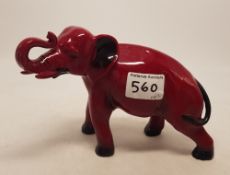 Royal Doulton Flambe Elephant with trunk in salute, height 13cm.