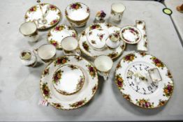 A collection of Royal Albert Old Country Rose patterned items including 2 tier cake stand, wall