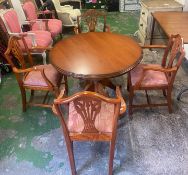 20th Century Mahogany extending pedestal dining table together with 4 matching dining carver