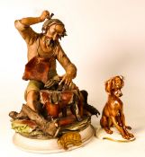 Capodimonte figure of a Cobbler together with a figure of a seated dog. Both A/F