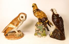 Royal Doulton animal figures to include Golden eagle , barn owl and Osprey decanter ( part full) (3)
