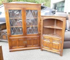 A Linen Press Glazed Bookcase together with a similar Corner Unit (2)