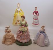 A collection of ceramic figures to include English Rose figure, Francesca figure, Coalport figure