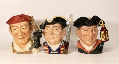 Royal Doulton large character jugs to include Night watchman D6569, Blacksmith D6571 & Guardsman