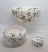 Wedgwood Wild Strawberry pattern items to include octagonal fruit bowl, bonbonniere and a small
