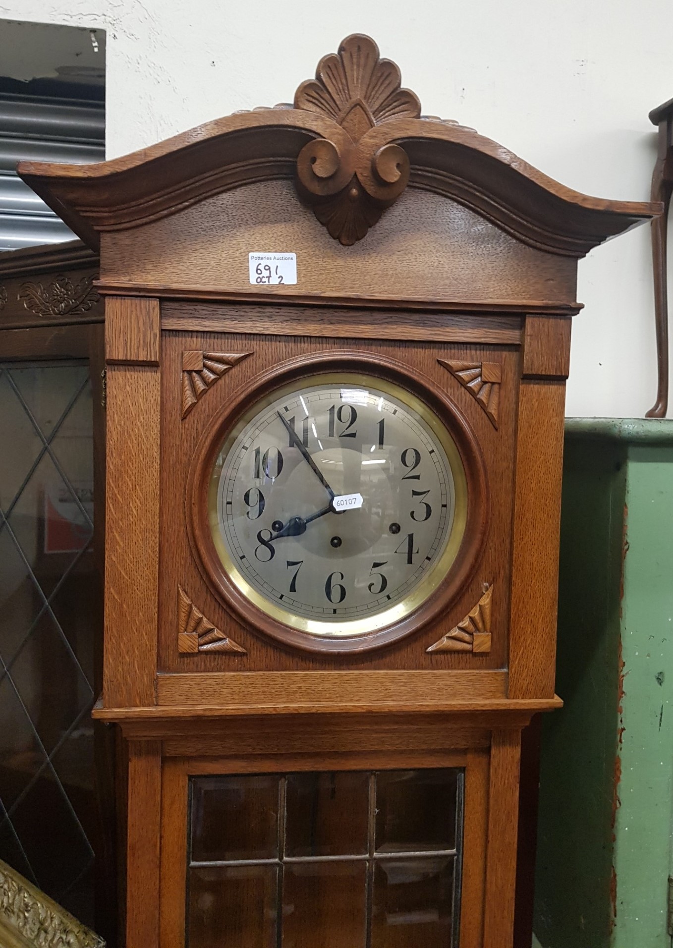 Oak long cased grandfather Clock 192cm H