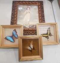 A collection of decorative artworks to include 2 framed butterflies and 5 framed prints (7).