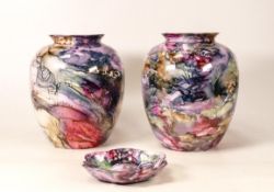 Two Helen Bull Ceramics Large Vases & similar Ashtray, tallest 20cm(3)