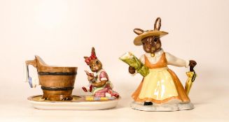 Royal Doulton Bunnykins Figure Lady of The Manor Teapot DBD2 & Miss of The Manor DBD4, both
