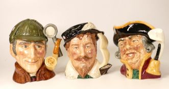 Royal Doulton large character jugs to include Sir Francis Drake D6805, The Sleuth D6631 & Town Crier