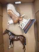 Beswick 701 Bois Roussel Brown Derby winning Racehorse together with unmarked ceramic figure of
