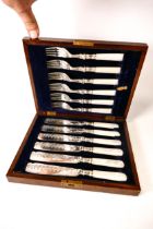 Edwardian Silver plated & Mother of Pearl Effect Fish Knife & Fork Cutlery Set