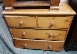 Distressed pitch pine chest of 2 over 2 drawers 88cm W