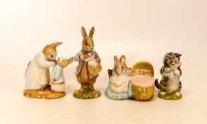 Beswick Beatrix Potter figures to include Peter with postbag, Miss Moppet, Hunca Munca and Mrs