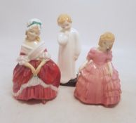 Royal Doulton figures Darling HN1985 (2nd), togeher with Rose HN1368 and Peggy HN2038 (3).